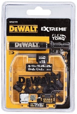 Zestaw bitw DeWalt TIC TAC /ToughCase+ /TSTAK - bity PH/PZ/T 25mm EXTREME FlexTORQ - 15 sztuk + adapter magnetyczny