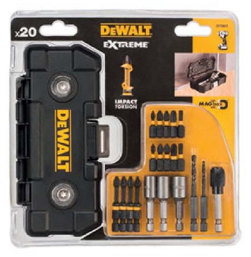 Zestaw mieszany DeWalt MAGbox EXTREME - Bity/wierta/nasadki + uchwyt magnetyczny - 20 sztuk