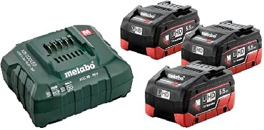 Zestaw startowy Metabo 3 akumulatory LiHD 18V/5.5Ah + adowarka ASC 145