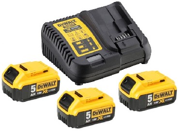 Zestaw startowy DeWalt 3 akumulatory Li-Ion 18V/5.0Ah + adowarka DCB115 4A