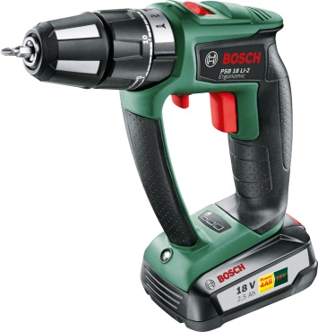 Akumulatorowa wiertarko-wkrętarka udarowa Bosch PSB 18 LI-2 Ergonomic / 1x 2.5Ah