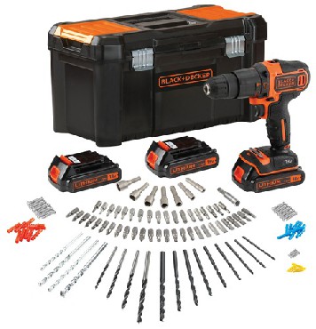 Akumulatorowa wiertarko-wkrtarka udarowa Black&Decker BDCHD181B3A - 3 akumulatory 18V/1.5Ah + 120 akcesoriw