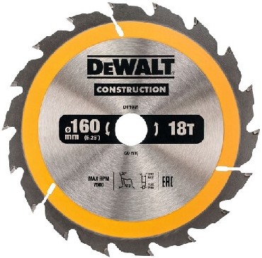 Pia tarczowa DeWalt Tarcza do drewna CONSTRUCTION 160x20mm 18T (AC)