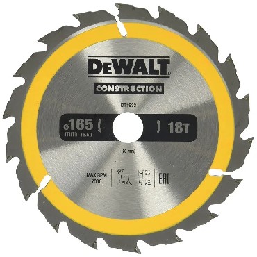 Pia tarczowa DeWalt Tarcza do drewna CONSTRUCTION 165x20mm 18T (AC)