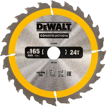 Pia tarczowa DeWalt Tarcza do drewna CONSTRUCTION 165x20mm 24T (AC)