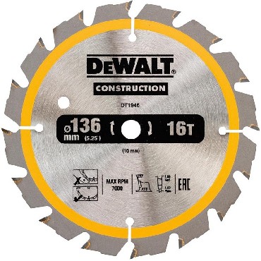 Pia tarczowa DeWalt Tarcza do drewna CONSTRUCTION 136x10mm 16T (DC)