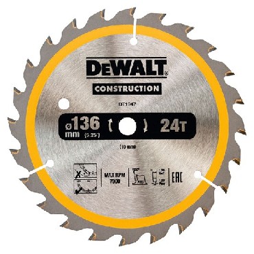 Pia tarczowa DeWalt Tarcza do drewna CONSTRUCTION 136x10mm 24T (DC)