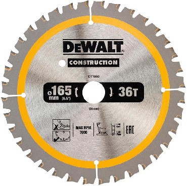 Pia tarczowa DeWalt Tarcza do drewna CONSTRUCTION 165x20mm 36T (DC)