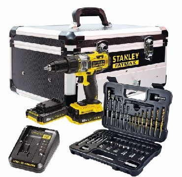 Akumulatorowa wiertarko-wkrtarka udarowa Stanley FatMax FMCK625D2F - 2 akumulatory 18V/2.0Ah + skrzynka + 50 akcesoriw
