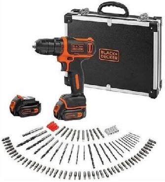 Akumulatorowa wiertarko-wkrtarka Black&Decker BDCDD12BAFC - 2 akumulatory 10.8V/1.5Ah + 100 akcesoriw