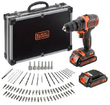 Akumulatorowa wiertarko-wkrtarka Black&Decker BDCDD186BAC - 2 akumulatory 18V/1.5Ah + 80 akcesoriw