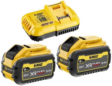 Zestaw startowy DeWalt 2 akumulatory FLEXVOLT 18-54V/9.0-3.0Ah + szybka adowarka 8A