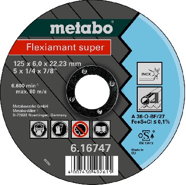 Tarcza cierna Metabo 125x6.0x22.23 Flexiamant super INOX