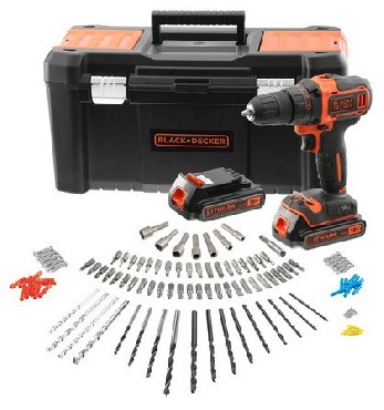 Akumulatorowa wiertarko-wkrtarka Black&Decker BCK186D2KA - 2 akumulatory 18V/2.0Ah + 120 akcesoriw