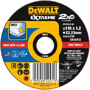 Tarcza cierna DeWalt EXTREME 115x1.2x22.2 INOX