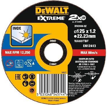 Tarcza cierna DeWalt EXTREME 125x1.2x22.2 INOX