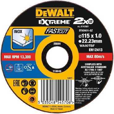 Tarcza cierna DeWalt EXTREME FastCut 115x1.0x22.2 INOX