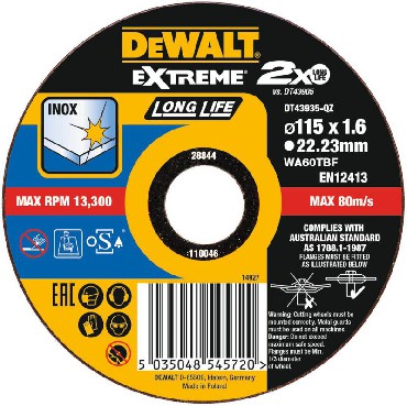 Tarcza cierna DeWalt EXTREME LongLife 115x1.6x22.2 INOX