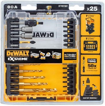 Zestaw mieszany DeWalt ToughCase+ /TSTAK - bity i wierta do metalu EXTREME FlexTORQ - 25 sztuk