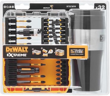 Zestaw bitw DeWalt ToughCase+ /TSTAK - bity EXTREME FlexTORQ - 32 sztuki + kubek termiczny