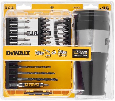 Zestaw mieszany DeWalt ToughCase+ /TSTAK - bity i werta do metalu - 25 szt. + kubek termiczny