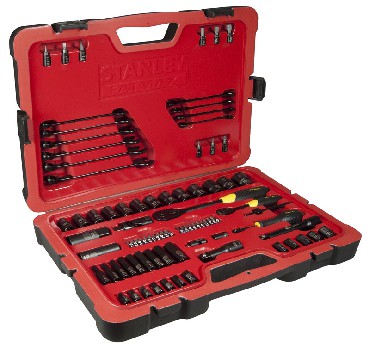 Zestaw mechaniczny Stanley Klucze pasko-oczkowe bity nasadki FatMax 1/2 1/4 cala - 84 cz. czarne