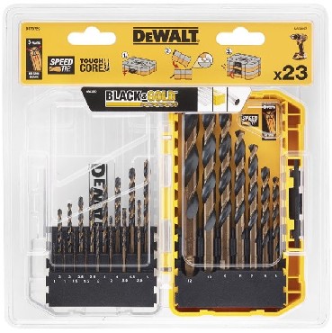 Zestaw wierte do metalu DeWalt ToughCase+ /TSTAK - wierta do metalu BLACK&GOLD 1-12mm - 23 sztuki