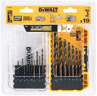 Zestaw wierte do metalu DeWalt ToughCase+ /TSTAK - wierta do metalu BLACK&GOLD 1-10mm - 19 sztuk
