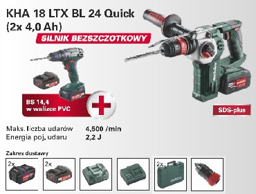 Motowiertarka + Wiertarko-wkrtarka Metabo KHA 18 LTX BL 24 Quick + BS 14.4