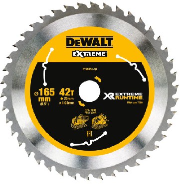 Pia tarczowa DeWalt Tarcza do drewna XR EXTREME RUNTIME 165x20mm 42T