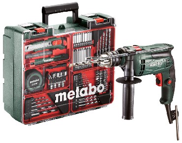Wiertarka udarowa Metabo SBE 650 Set Mobilny warsztat z uchwytem zbatym