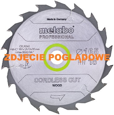 Pia tarczowa Metabo HW/CT 165x1.6/1.1x20 Z36 WZ 15