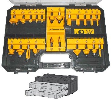 Osprzt do frezarek DeWalt Szuflada TSTAK - frezy do drewna - 22 sztuki