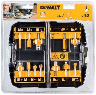 Osprzt do frezarek DeWalt Zestaw frezw do drewna (chwyt 8 mm) 12 sztuk