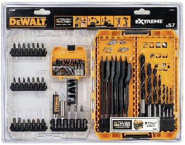 Zestaw mieszany DeWalt ToughCase+ /TSTAK - bity i wierta do drewna EXTREME - 57 sztuk