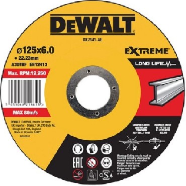 Tarcza cierna DeWalt 125x6.0x22.23 EXTREME LONG LIFE metal