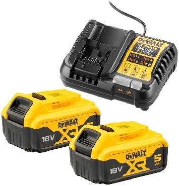Zestaw startowy DeWalt 2 akumulatory Li-Ion 18V/5.0Ah + adowarka DCB1104 4A