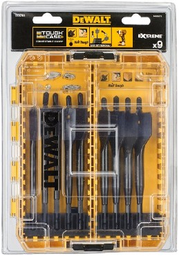 Zestaw wierte paskich DeWalt ToughCase+ /TSTAK - wierta pirowe do drewna EXTREME 12-32mm - 9 sztuk