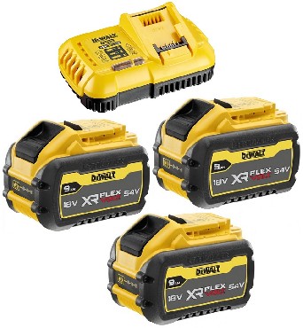 Zestaw startowy DeWalt 3 akumulatory FLEXVOLT 18-54V/9.0-3.0Ah + szybka adowarka 8A