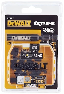 Zestaw bitw DeWalt TIC TAC /ToughCase+ /TSTAK - PZ2 25mm EXTREME FlexTORQ - 15 sztuk + uchwyt magnetyczny