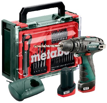 Akumulatorowa wiertarko-wkrtarka udarowa Metabo PowerMaxx SB Basic Set Mobilny warsztat + 2 akumulatory Li-Power 12V/2.0Ah