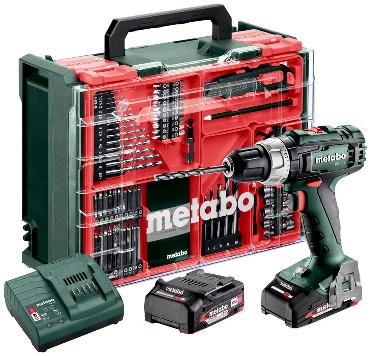 Akumulatorowa wiertarko-wkrtarka Metabo BS 18 L Set Mobilny warsztat + 2 akumulatory Li-Power 18V/2.0Ah