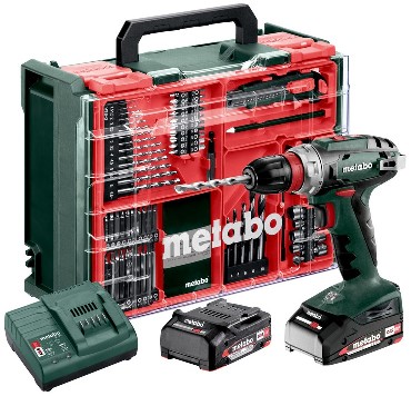 Akumulatorowa wiertarko-wkrtarka Metabo BS 18 Quick Set Mobilny warsztat + 2 akumulatory Li-Power 18V/2.0Ah