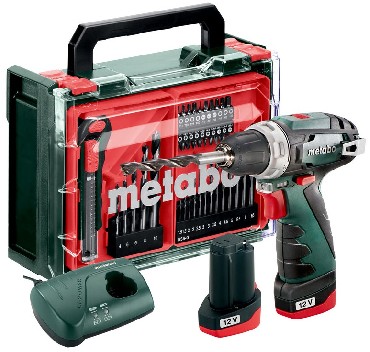 Akumulatorowa wiertarko-wkrtarka Metabo PowerMaxx BS Basic Set Mobilny warsztat + 2 akumulatory Li-Power 12V/2.0Ah