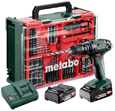 Akumulatorowa wiertarko-wkrtarka udarowa Metabo SB 18 Set Mobilny warsztat + 2 akumulatory Li-Power 18V/2.0Ah
