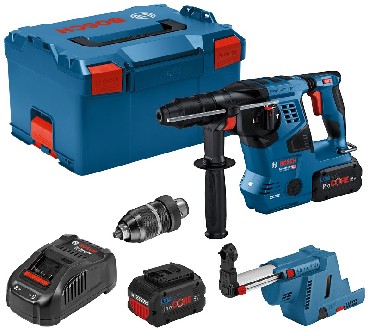 Akumulatorowy mot udarowo-obrotowy Bosch GBH 18V-28 CF + GDE - 2 akumulatory ProCORE 18V/8.0Ah + L-BOXX