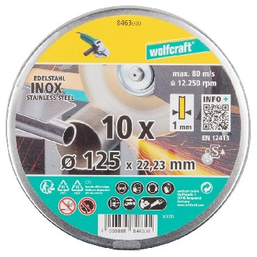 Tarcza tnca Wolfcraft Tarcza korundowa 125x1.0x22.23 INOX - 10 sztuk