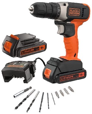Akumulatorowa wiertarko-wkrtarka Black&Decker BCD001KBA10 - 2 akumulatory 18V/1.5Ah + walizka + 10 akcesoriw
