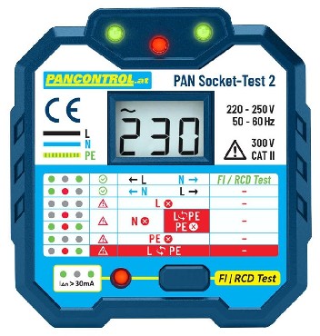 Tester urz�dze� elektrycznych PANCONTROL Tester gniazdek PANSOCKET-TEST-2 RCD 30 mA KAT II 300 V 90-250V