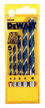Zestaw wierte spiralnych DeWalt Wierta do drewna z kocwk pilotujc 4-10mm - 5 sztuk